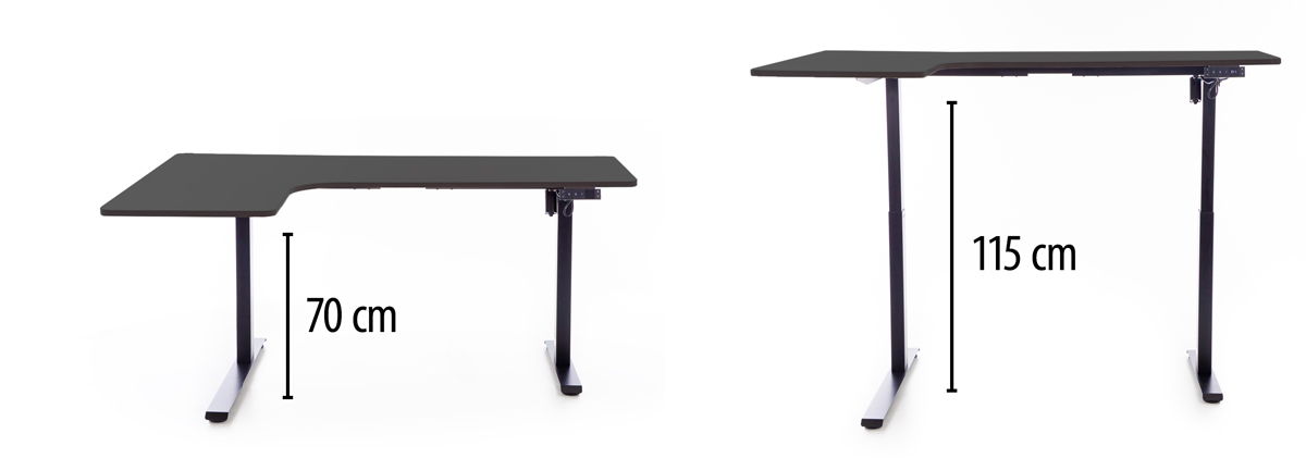 Állítható magasságú sarok íróasztal UNIZDRAV 160×110 cm, fekete – bal oldali kivitel