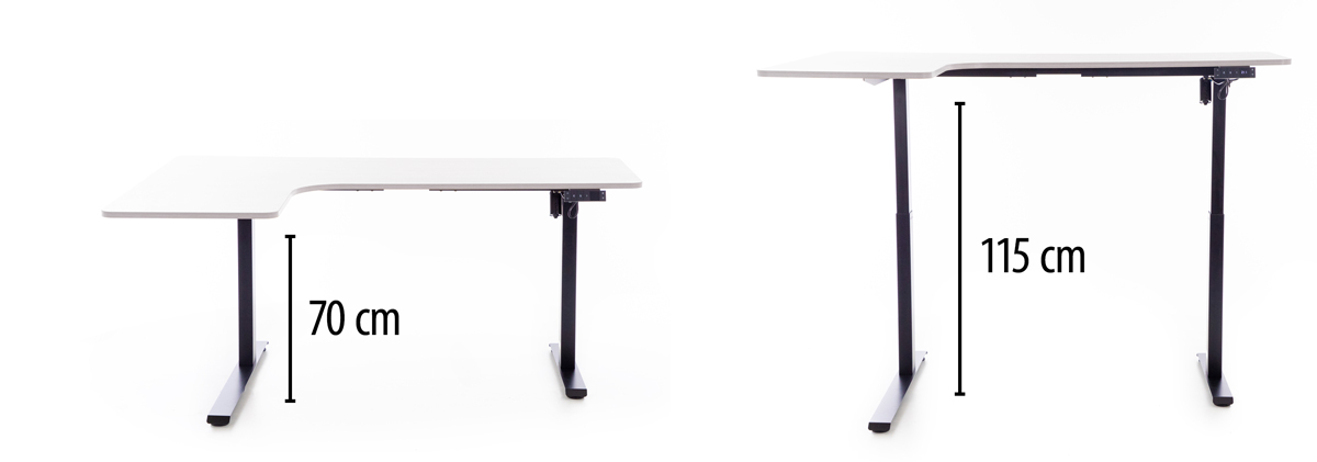 Állítható magasságú sarok íróasztal UNIZDRAV 160×110 cm, fehér – bal oldali kivitel