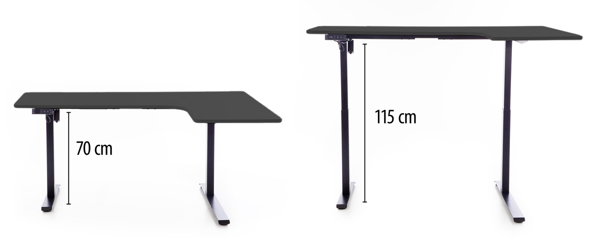 Állítható magasságú sarok íróasztal UNIZDRAV 160×110 cm, fekete – jobb oldali kivitel