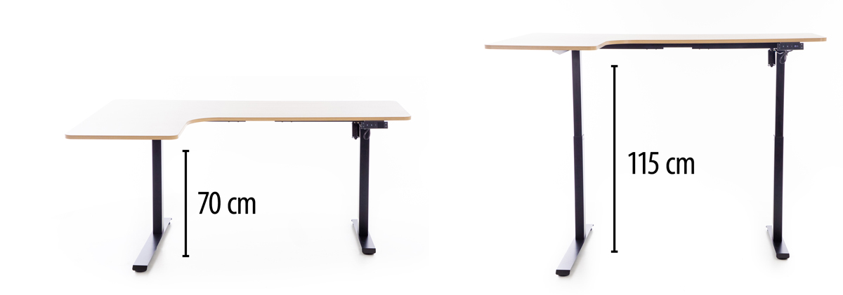 Állítható magasságú sarok íróasztal UNIZDRAV 160×110 cm, barna tölgyfa – bal oldali kivitel