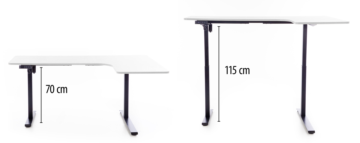 Állítható magasságú sarok íróasztal UNIZDRAV 160×110 cm, fehér – jobb oldali kivitel