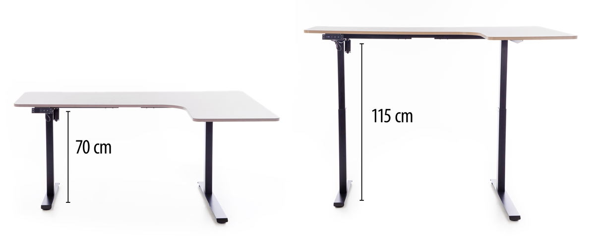 Állítható magasságú sarok íróasztal UNIZDRAV 160×110 cm, szürke – jobb oldali kivitel