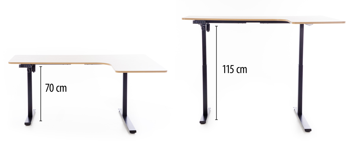 Állítható magasságú sarok íróasztal UNIZDRAV 160×110 cm, barna tölgyfa – jobb oldali kivitel