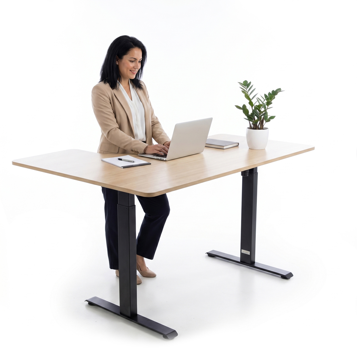 Állítható magasságú sarok íróasztal UNIZDRAV 160×110 cm, barna tölgyfa – jobb oldali kivitel