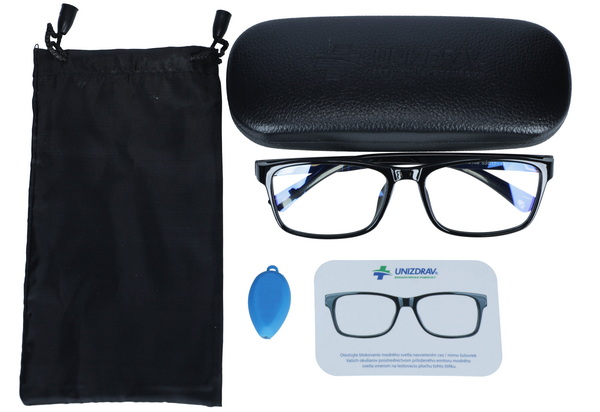 UNIZDRAV Kékfény szűrő szemüveg + szemüveg tartó tok, rózsaszín-fekete