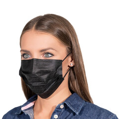 Gumis orvosi szájmaszk, fekete - 50 db