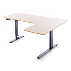 Állítható magasságú sarok íróasztal UNIZDRAV 160×110 cm, barna tölgyfa – jobb oldali kivitel