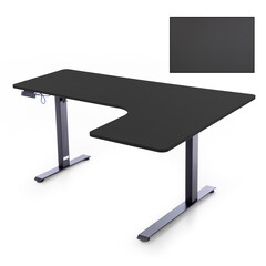 Állítható magasságú sarok íróasztal UNIZDRAV 160×110 cm, fekete – jobb oldali kivitel