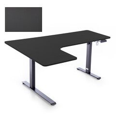 Állítható magasságú sarok íróasztal UNIZDRAV 160×110 cm, fekete – bal oldali kivitel