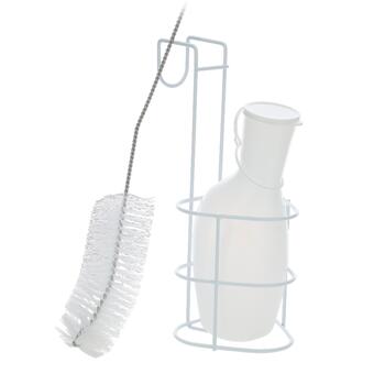 Vizelet palack tartóval és kefével