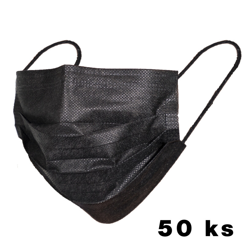 Gumis orvosi szájmaszk, fekete - 50 db