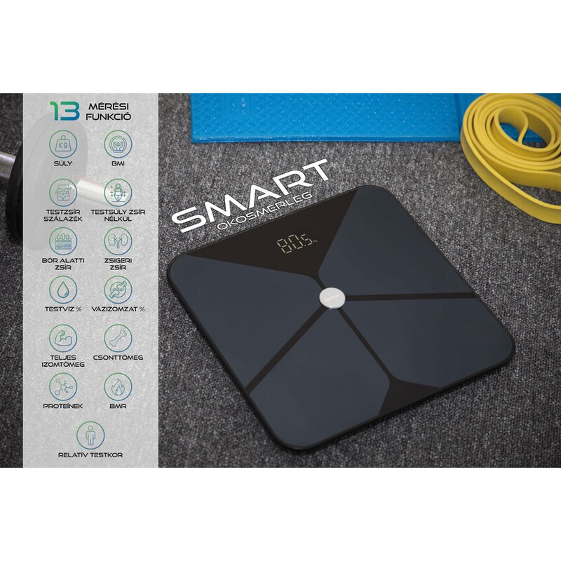 SMART mérleg 13 testparaméter diagnosztikával + Bluetooth és mobil alkalmazás