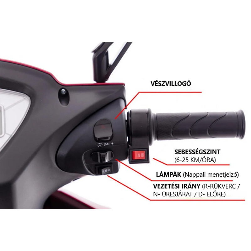 CHAMPION elektromos háromkerekű scooter -  1000 W-os motor, bordó