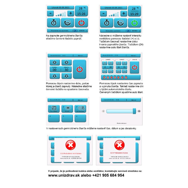 UNIZDRAV zárt germicidlámpa kijelzővel, gördíthető - fehér változat