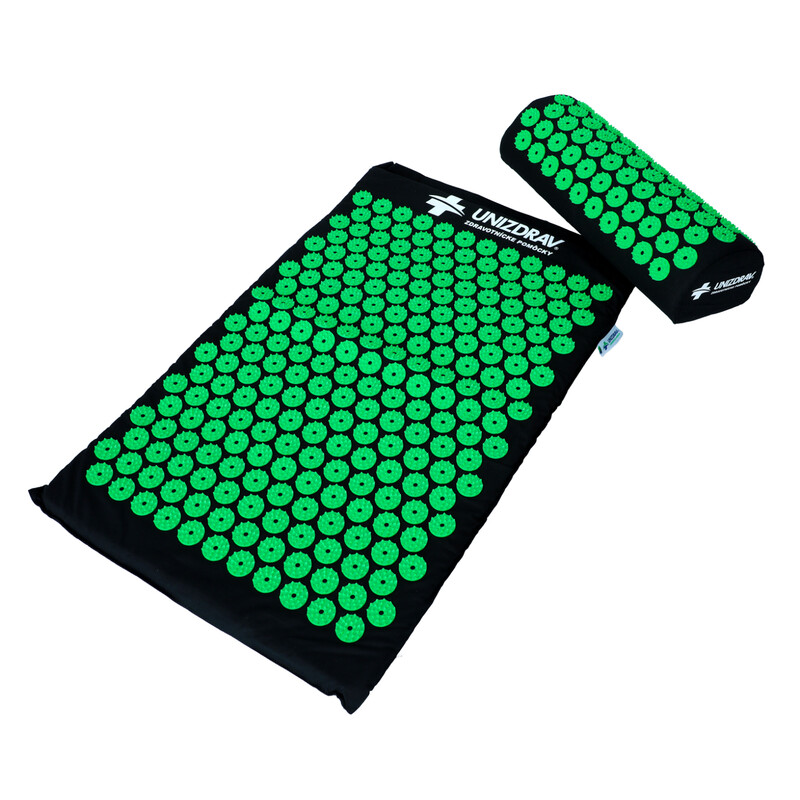 UNIZDRAV Akupresszúrás matrac párnával, fekete-zöld