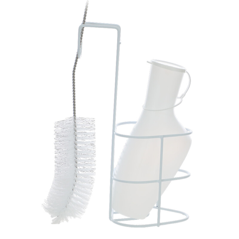 Vizelet palack tartóval és kefével