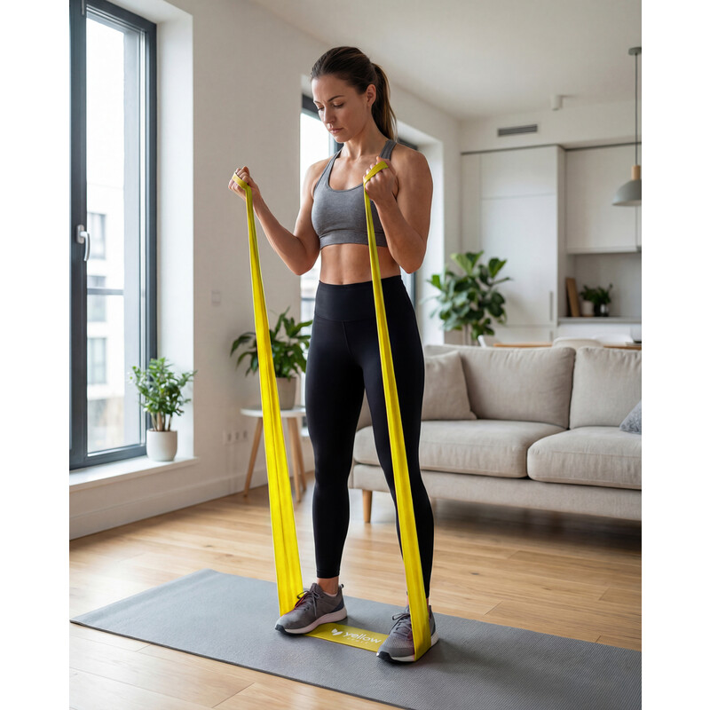 Fitnesz gumiszalag edzéshez, ellenállás 1 – 2 kg, sárga