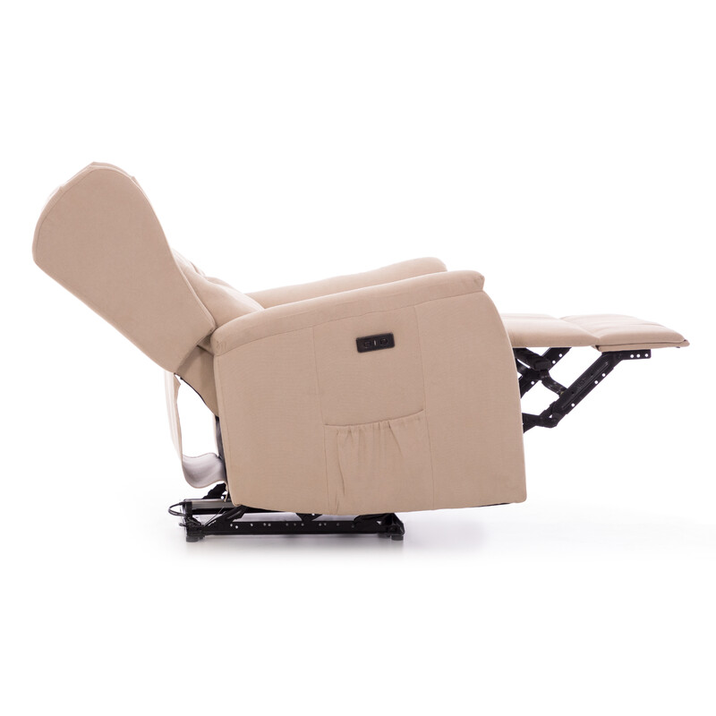 COMFORT relaxációs, dönthető füles fotel masszázs- és fűtésfunkcióval, bézs szövet (Használt darab)