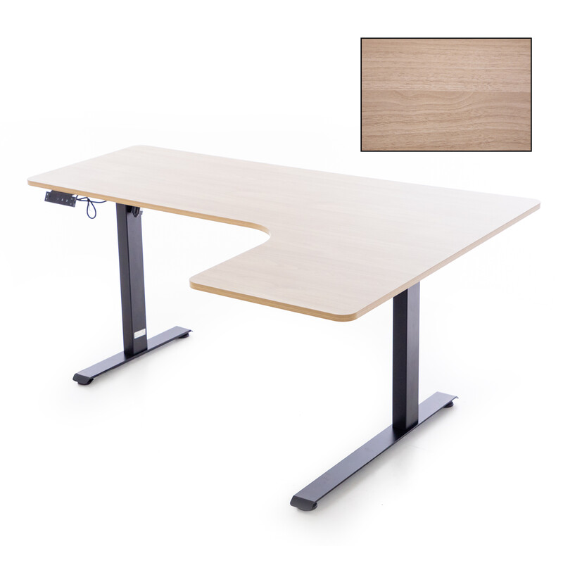 Állítható magasságú sarok íróasztal UNIZDRAV 160×110 cm, barna tölgyfa – jobb oldali kivitel