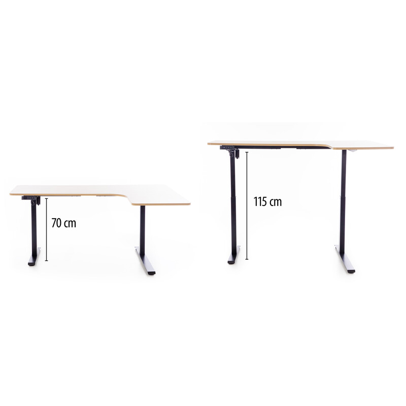 Állítható magasságú sarok íróasztal UNIZDRAV 160×110 cm, barna tölgyfa – jobb oldali kivitel