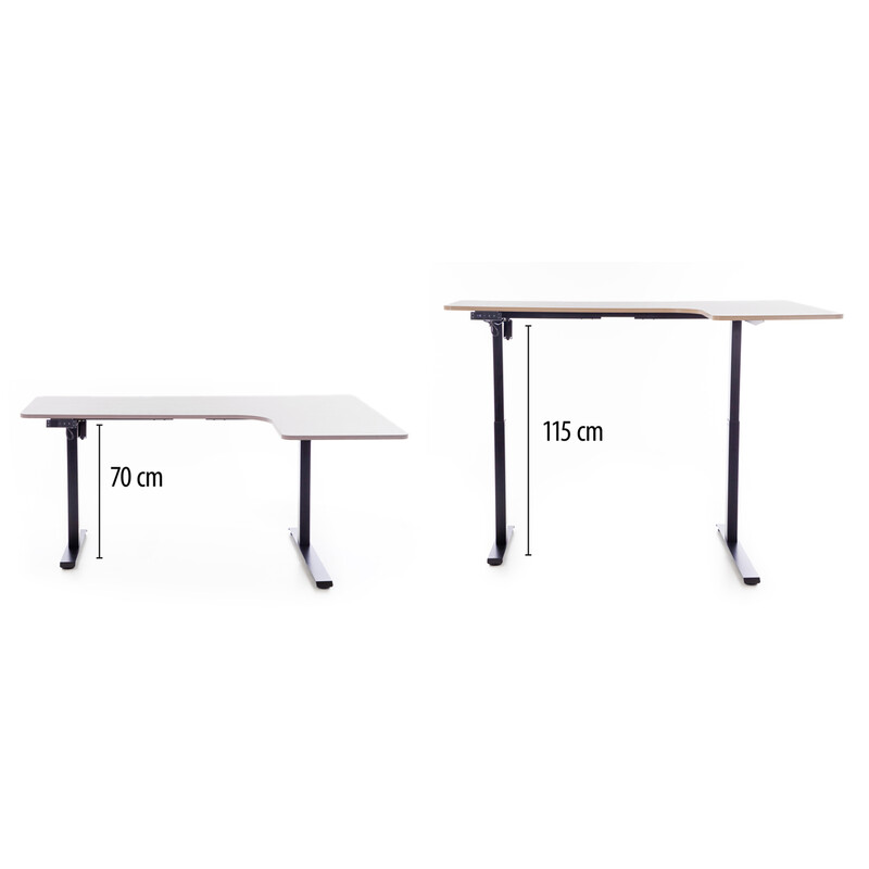 Állítható magasságú sarok íróasztal UNIZDRAV 160×110 cm, szürke – jobb oldali kivitel