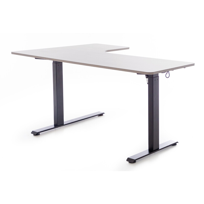 Állítható magasságú sarok íróasztal UNIZDRAV 160×110 cm, szürke – jobb oldali kivitel