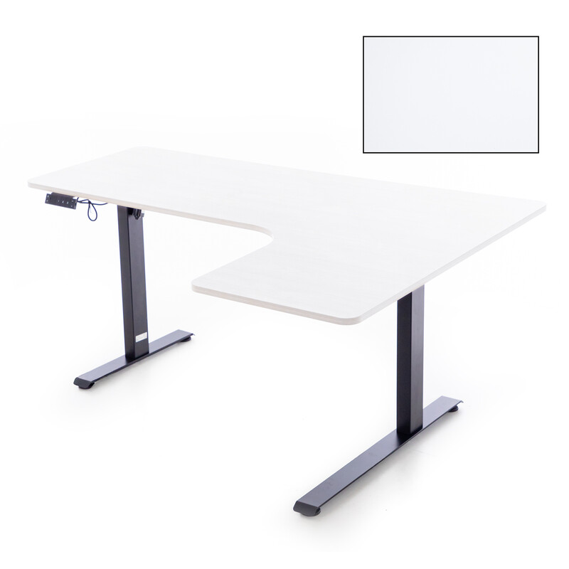 Állítható magasságú sarok íróasztal UNIZDRAV 160×110 cm, fehér – jobb oldali kivitel