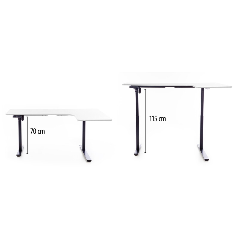 Állítható magasságú sarok íróasztal UNIZDRAV 160×110 cm, fehér – jobb oldali kivitel