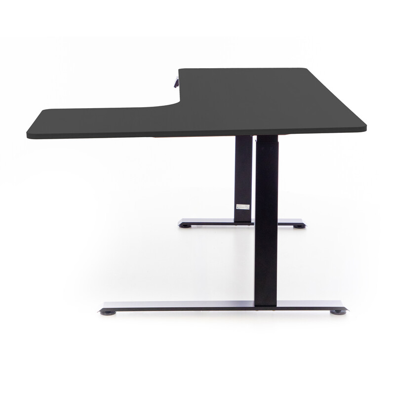 Állítható magasságú sarok íróasztal UNIZDRAV 160×110 cm, fekete – jobb oldali kivitel