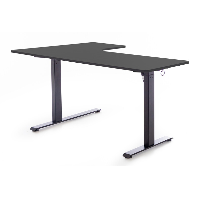 Állítható magasságú sarok íróasztal UNIZDRAV 160×110 cm, fekete – jobb oldali kivitel