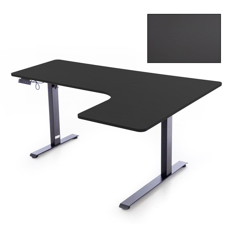 Állítható magasságú sarok íróasztal UNIZDRAV 160×110 cm, fekete – jobb oldali kivitel