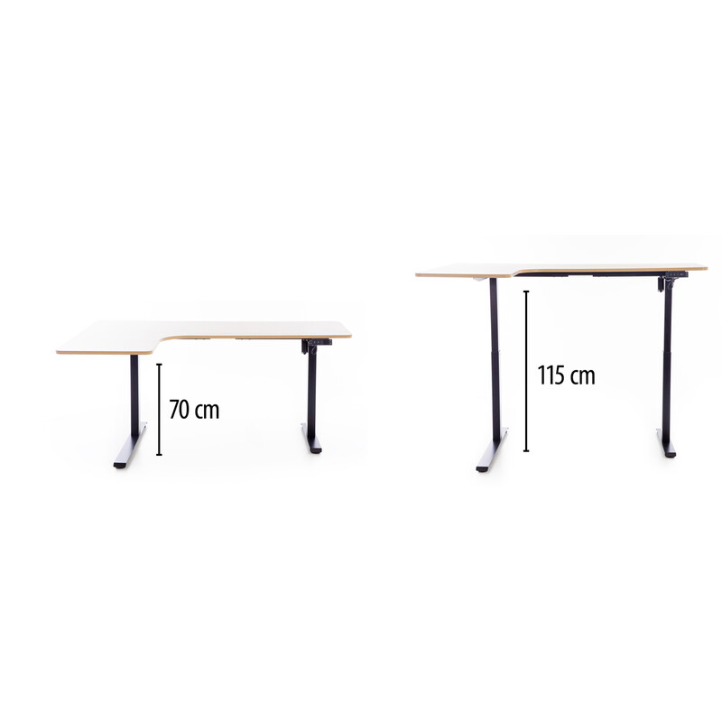 Állítható magasságú sarok íróasztal UNIZDRAV 160×110 cm, barna tölgyfa – bal oldali kivitel