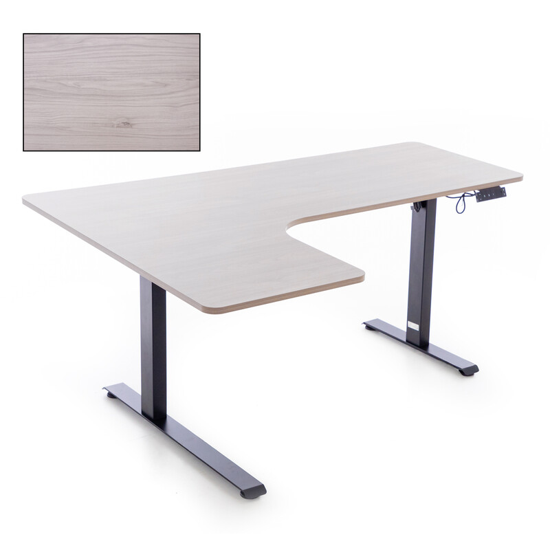 Állítható magasságú sarok íróasztal UNIZDRAV 160×110 cm, szürke – bal oldali kivitel