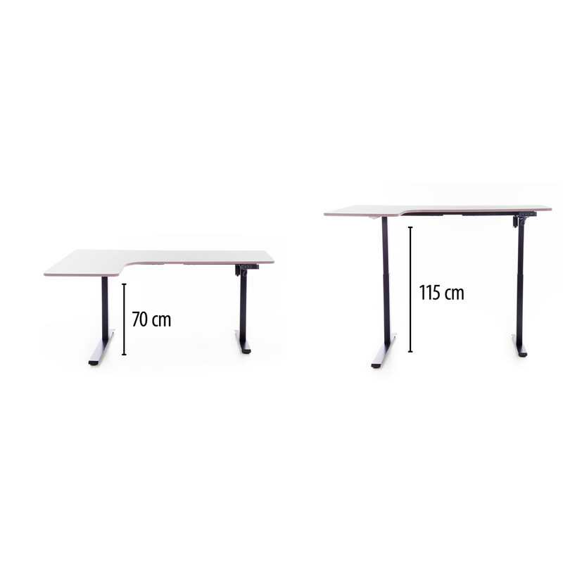 Állítható magasságú sarok íróasztal UNIZDRAV 160×110 cm, szürke – bal oldali kivitel