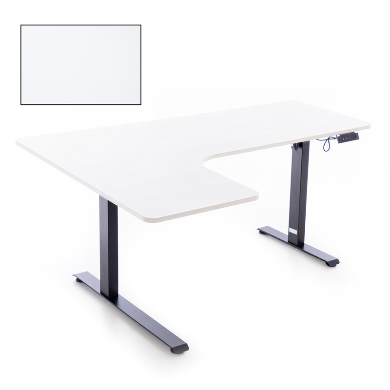 Állítható magasságú sarok íróasztal UNIZDRAV 160×110 cm, fehér – bal oldali kivitel