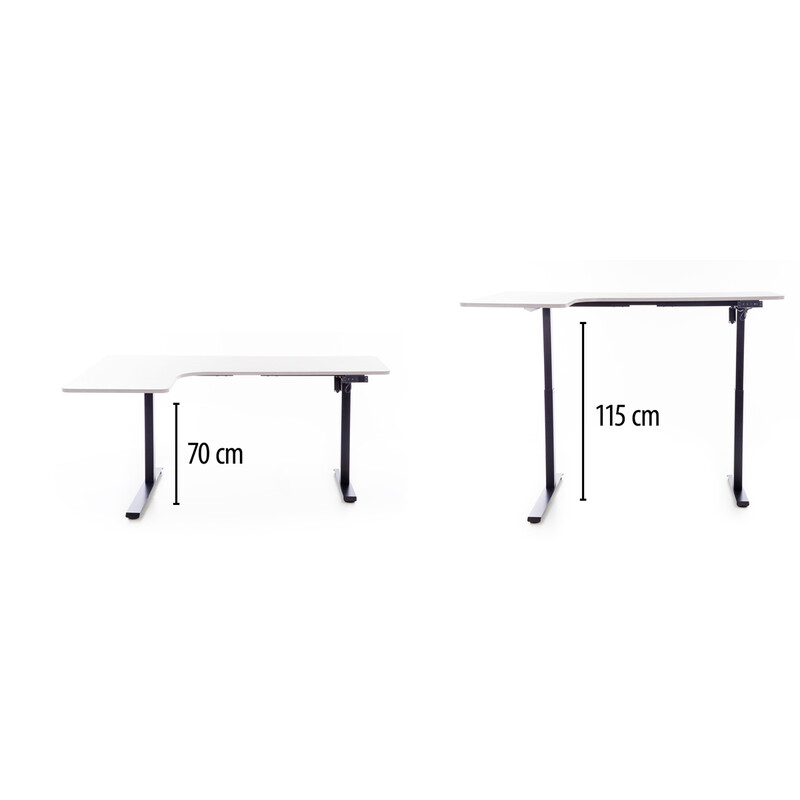 Állítható magasságú sarok íróasztal UNIZDRAV 160×110 cm, fehér – bal oldali kivitel