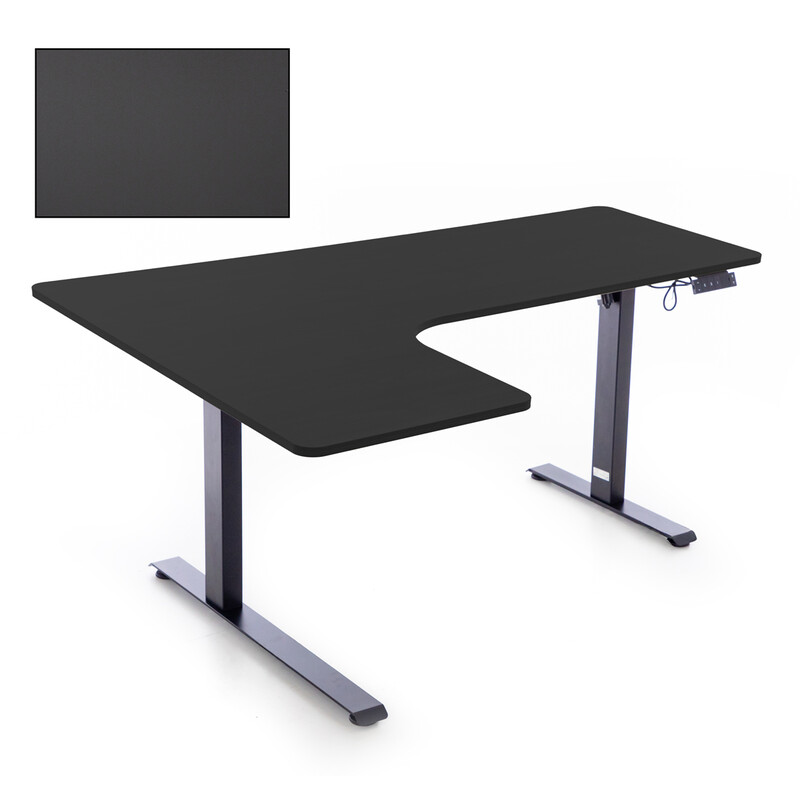 Állítható magasságú sarok íróasztal UNIZDRAV 160×110 cm, fekete – bal oldali kivitel