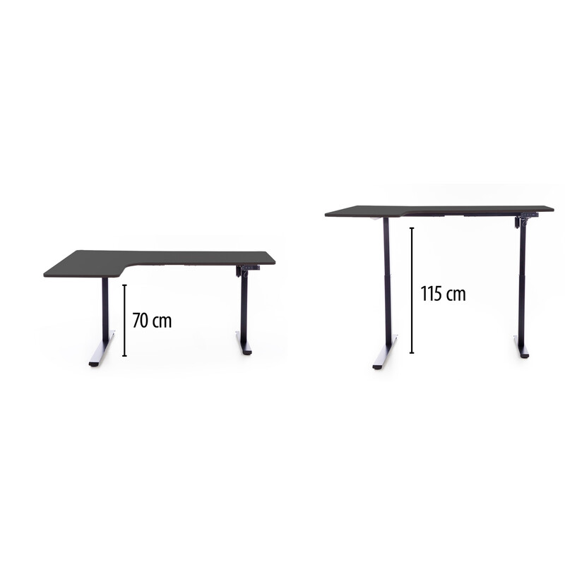 Állítható magasságú sarok íróasztal UNIZDRAV 160×110 cm, fekete – bal oldali kivitel