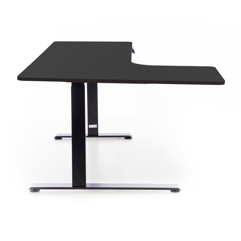 Állítható magasságú sarok íróasztal UNIZDRAV 160×110 cm, fekete – bal oldali kivitel