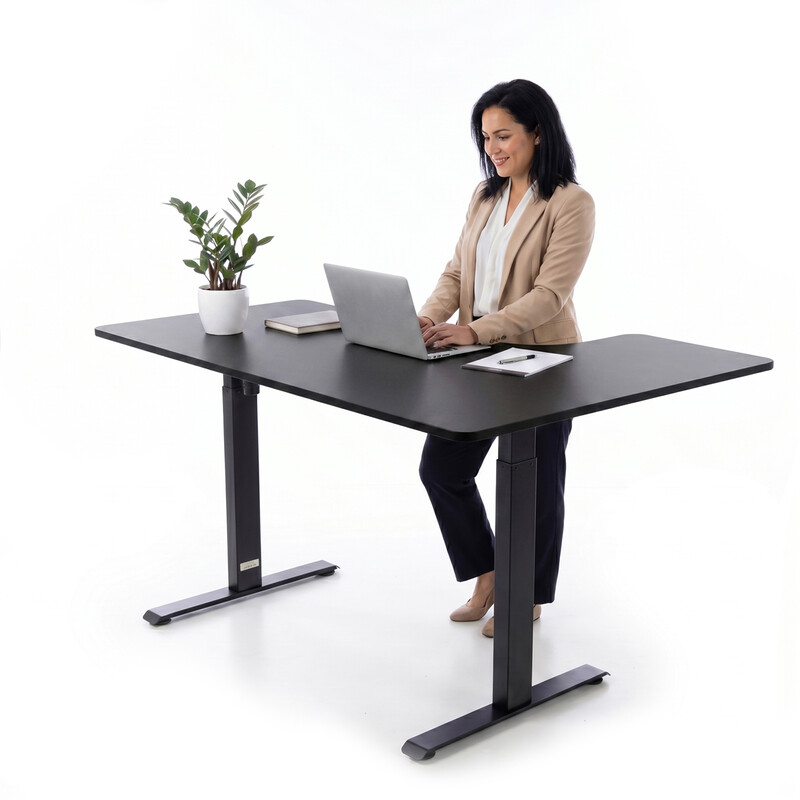 Állítható magasságú sarok íróasztal UNIZDRAV 160×110 cm, fekete – bal oldali kivitel